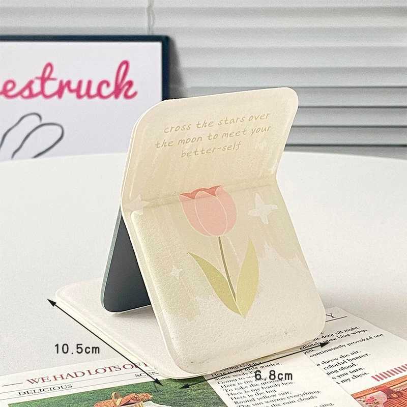 Desktop Makeup Mirror Solid Color PU Leather Simple Portable Handheld Makeup Mirror Foldable Student Compact Cute Pocket Mirror C250916