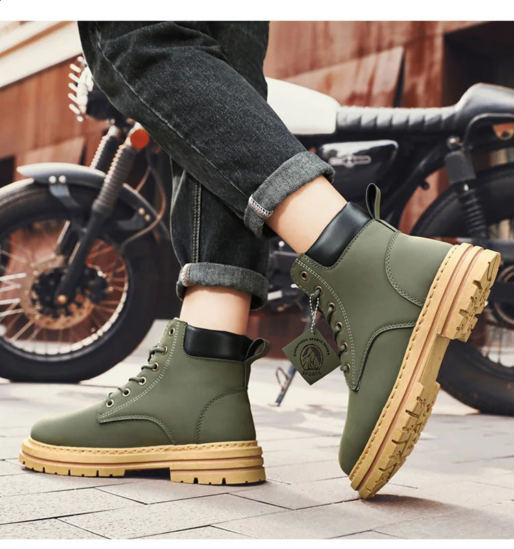 High Top Boots Mens Leather Shoes Fashion Motorcycle Ankle Boots for Men Winter Boots Man Shoes LaceUp Botas Hombre250916