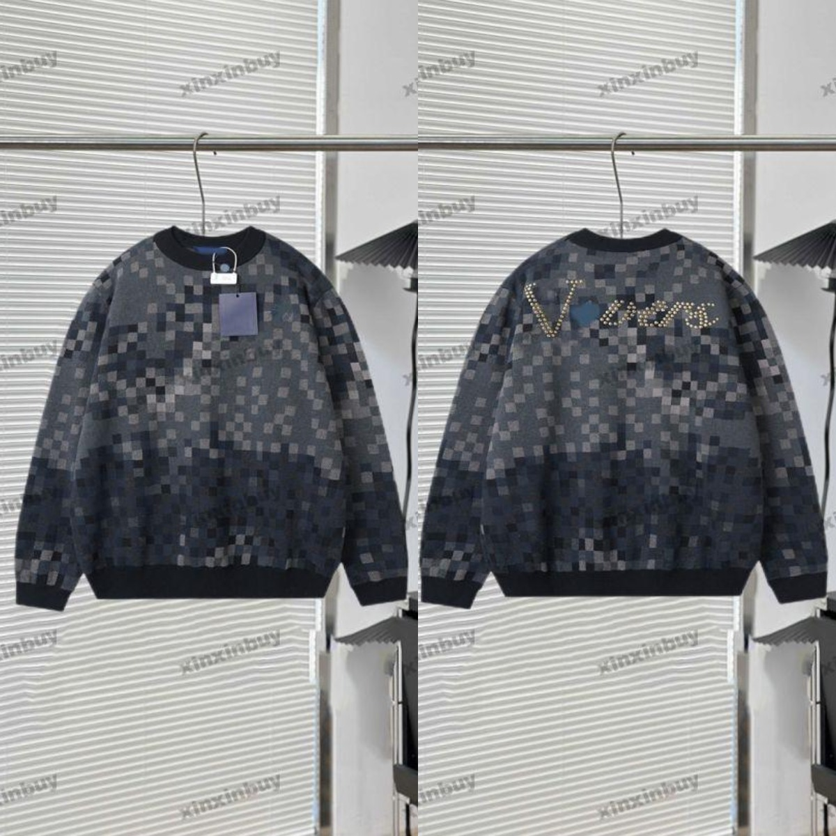 xinxinbuy Designer Sweater Hoodie Men Women Gradient mosaic camouflage woven fabric Long Sleeve Man Paris white blue black red orange XS-3XL