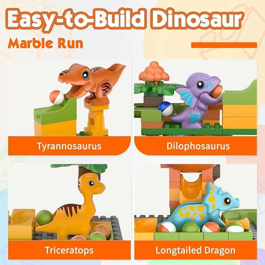 Kids Construction Building Block Toys Marble Runs Building Block Toys for Kids 48 Marble Run with Dinosaur Building Blocks C250916
