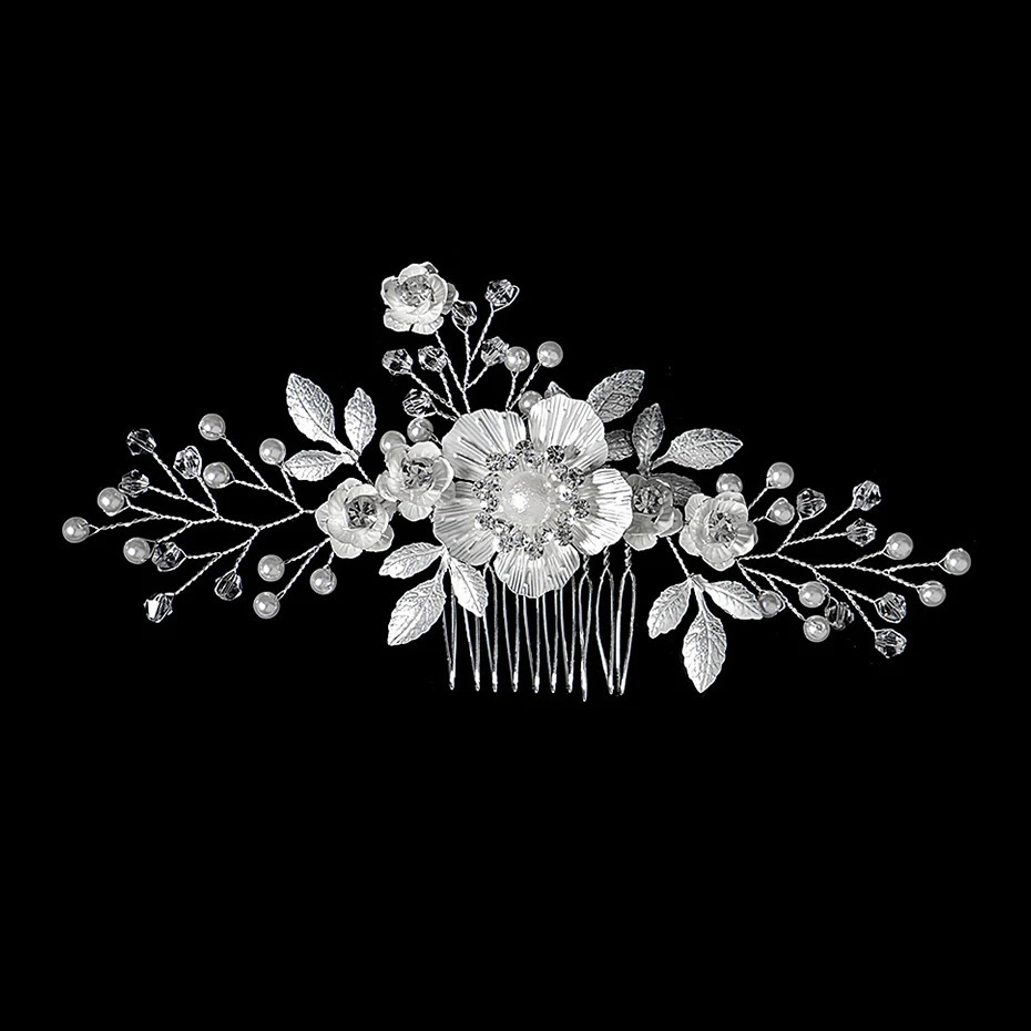 Silver Color Rhinestone Wedding Hair Comb Pearl Crystal Hair Accessories for Bride Ornament Prom Bridal Flower Headpiece Jewelry 250915