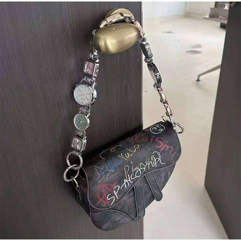Hand-painted Graffiti Saddle Unique Artistic Crossbody Shoulder Bag Women Purse Boho Chic Handbag Watch Strap Not Included