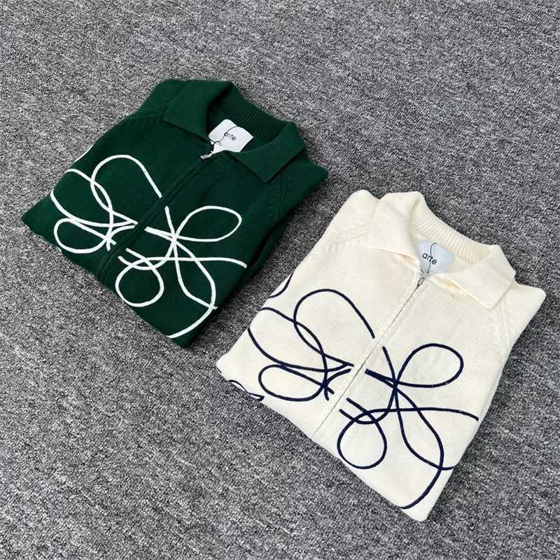 Oversized Arte Knit Sweaters Men Women 11 High Quality Embroidery Flower Apricot Pure Cotton Arte Zipper Jackets Z250916