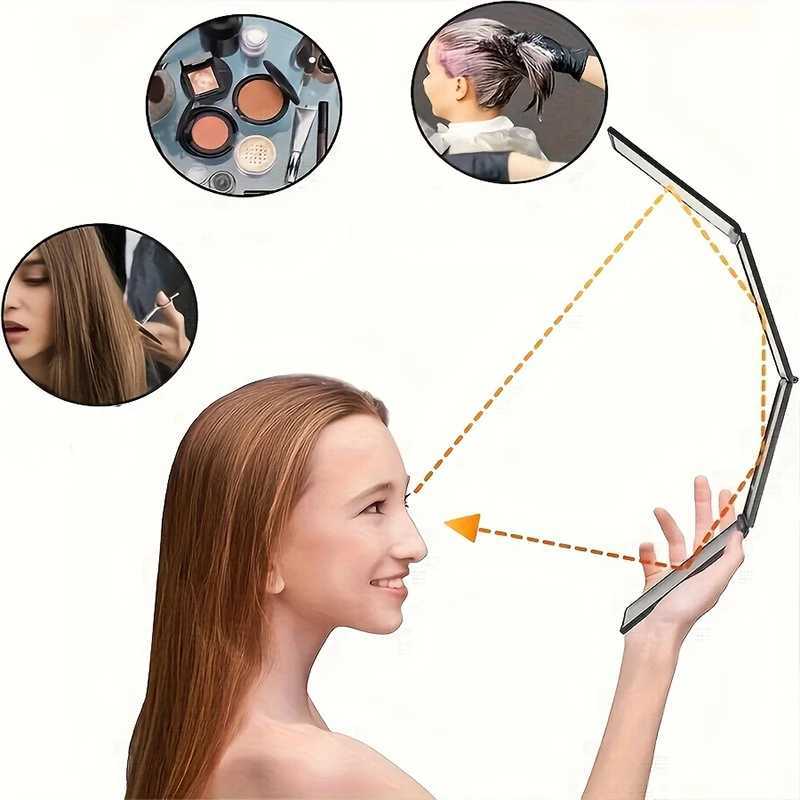 1pc Fourfold makeup mirror Multiangle handheld design suitable for selfcutting hair and allround daily beauty care C250916