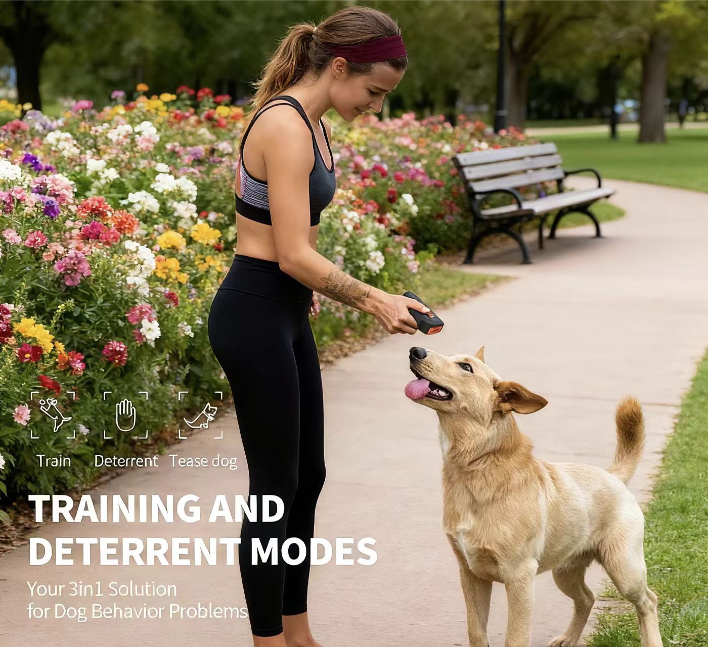 Anti-Bell Device for Dogs, Ultrasonic Dog Repellent, 3 Modes (Tone/Ultrasound/Flashlight), 9m Range, Rechargeable & Humane Dog Bell Stop Device for Sm