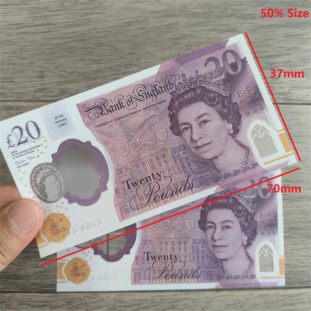 5A Realistic Plastic Money UK Prop Money Pounds GBP British 10 20 50 Fake Money AUD Copy Notes Toy Canada Props Money For Kids Christmas Gifts Or Video Film 70*37mm 50% Size