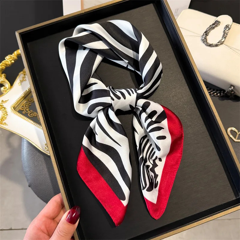68cm Wild Zebra Printed Square Scarf for Womens Spring Summer Silk Scarf Trendy Versatile Shawl Scarfs Headscarf 250915