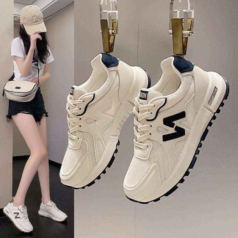 Sneakers 2025 Spring New Breathable Thick-Soled Dad Fashion Mesh Women's Casual Shoes