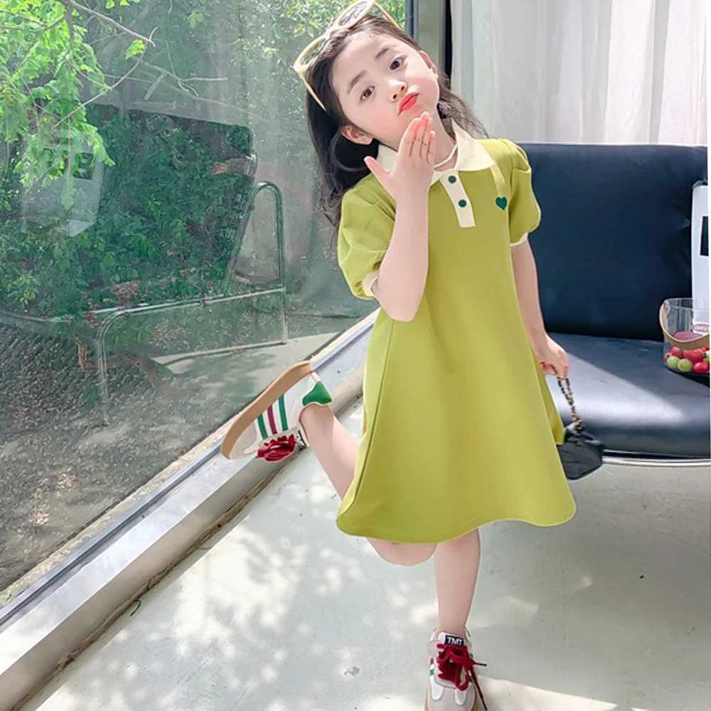 Sweet Girls Dress Cute Heart Embroidery Pattern Sailor Collar Princess Dress Fashion Childrens Solid Color Casual Dresses C250916