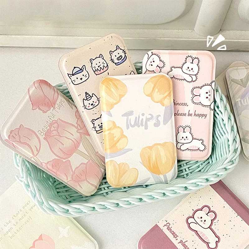 Desktop Makeup Mirror Solid Color PU Leather Simple Portable Handheld Makeup Mirror Foldable Student Compact Cute Pocket Mirror Y2509161