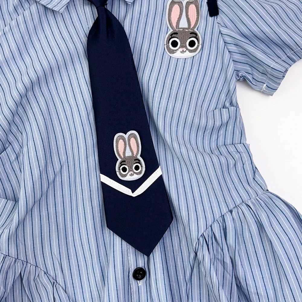 Academy Style Tie Blue Dress Kids Dresses for Girls Cartoon Bunny Striped Short Sleeved Dress Summer Girl Dress C250916