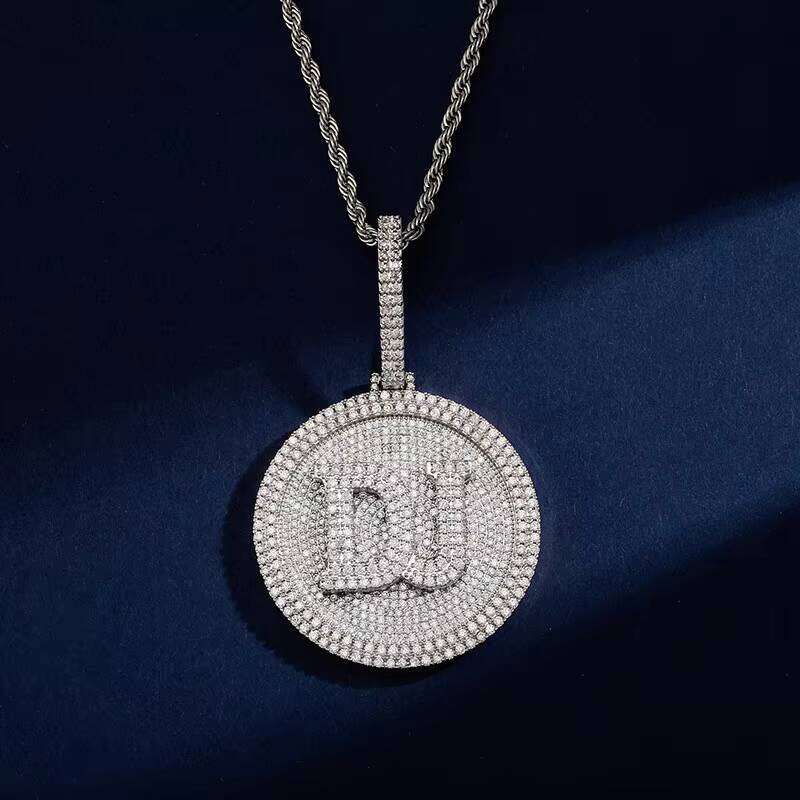 Hip-Hop Gold-Plated Iced Zirconia Silicon Name Double Letter Necklace Pendant