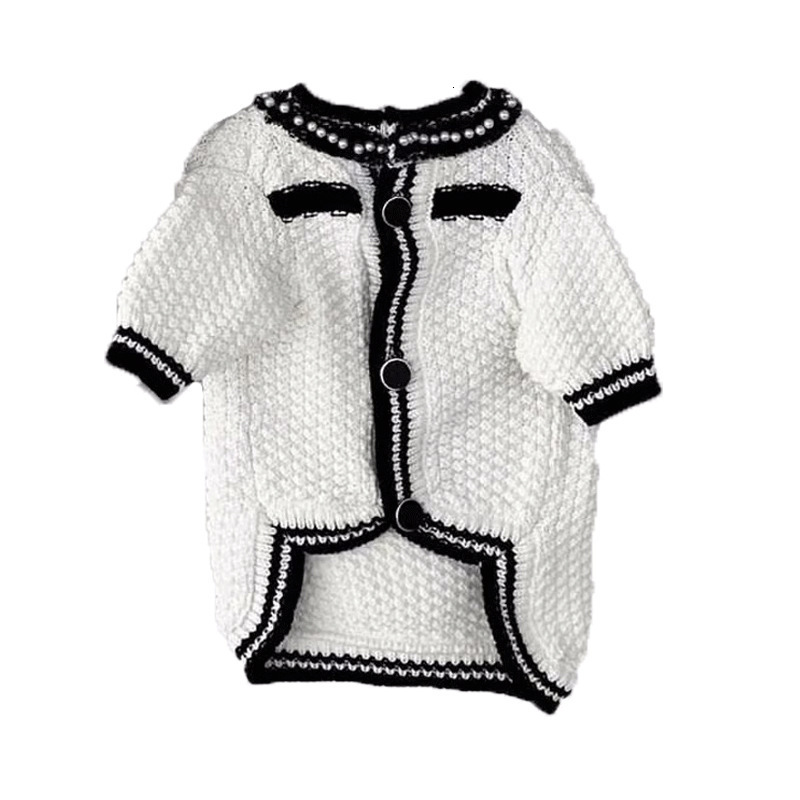 Spring Summer Pearl Collar Little Chanel Style Cardigan Sweater for Small Medium Dogs and Cats Two-Legged Socialite Dog Clothes