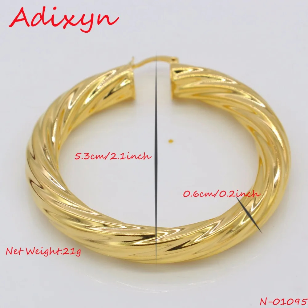 Adixyn 53CM African Big Hoop Earrings for Women Gold Color Brass Twisted Earring ArabEthiopian N01095 250915