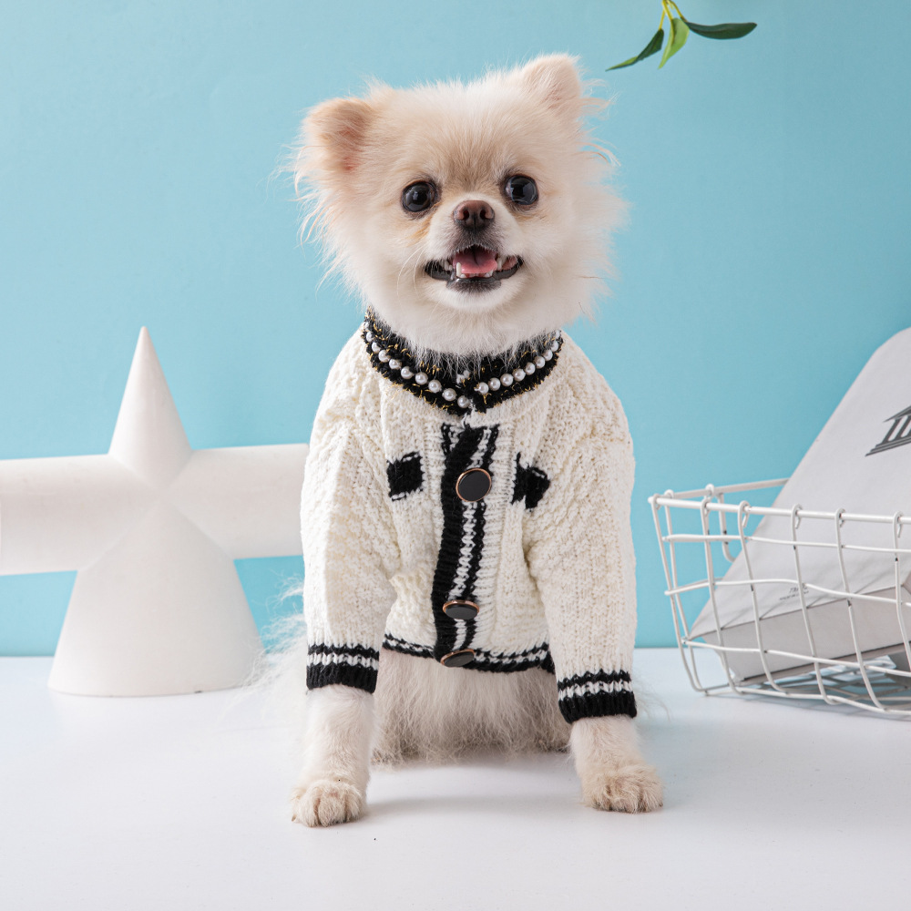 Chanel Style Pet with Brooch Fashion Trendy Brand Clothes French Bulldog Schnauzer Dog Sweater