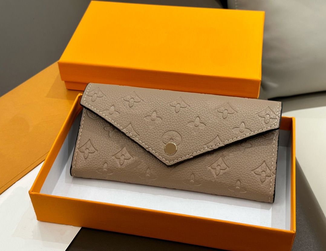 2025 Fashion women clutch wallet genuine leather wallet single zipper wallets lady ladies long classical purse with orange box card 60017