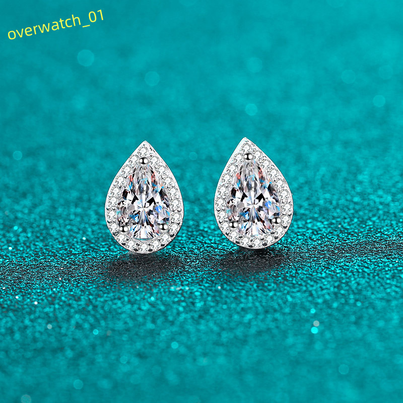 Luxury Womens 925 Sterling Silver Pear Shape Moissanite Earrings Plated with Pt950 Gold Small and Elegant