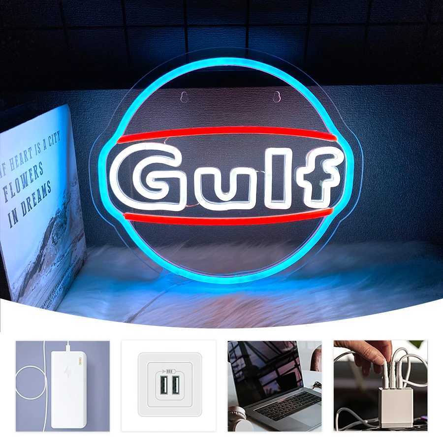 Gulf Letter Led Neon Lights Garage Art Signs Usb Connection Power Supply MenS Caves Garage Retro Signs Business Decoration Y250916