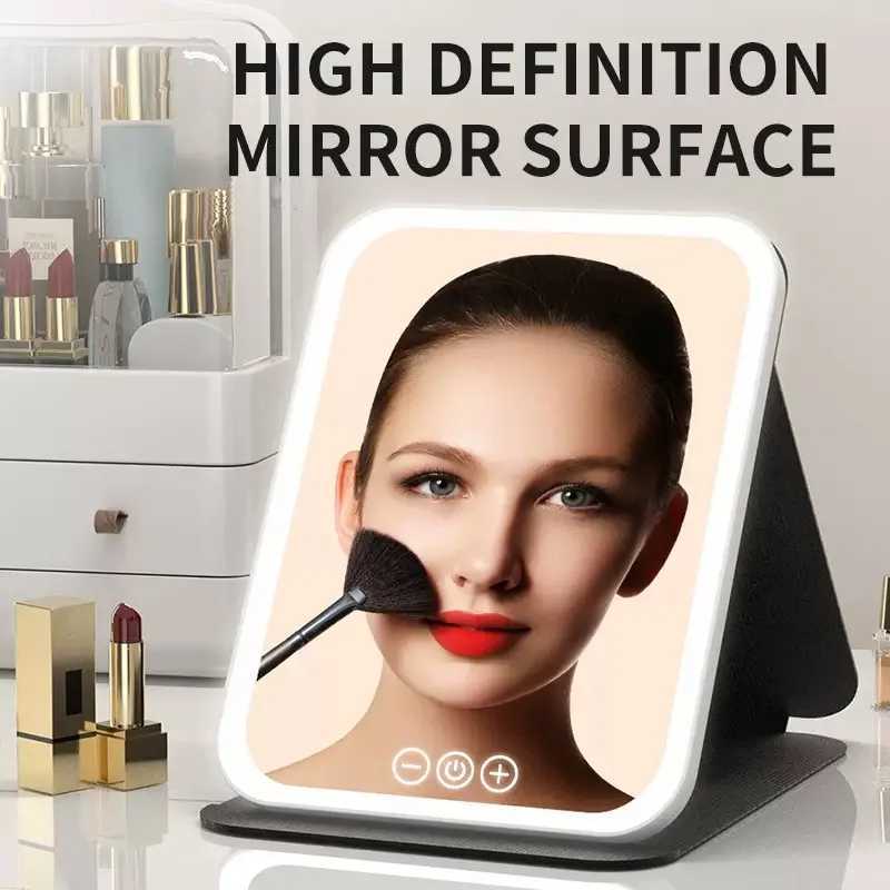 3 Colors LED Vanity Mirror with Touch Screen USB Rechargeable Dimming Makeup Mirror 3 Brightness Portable C250916