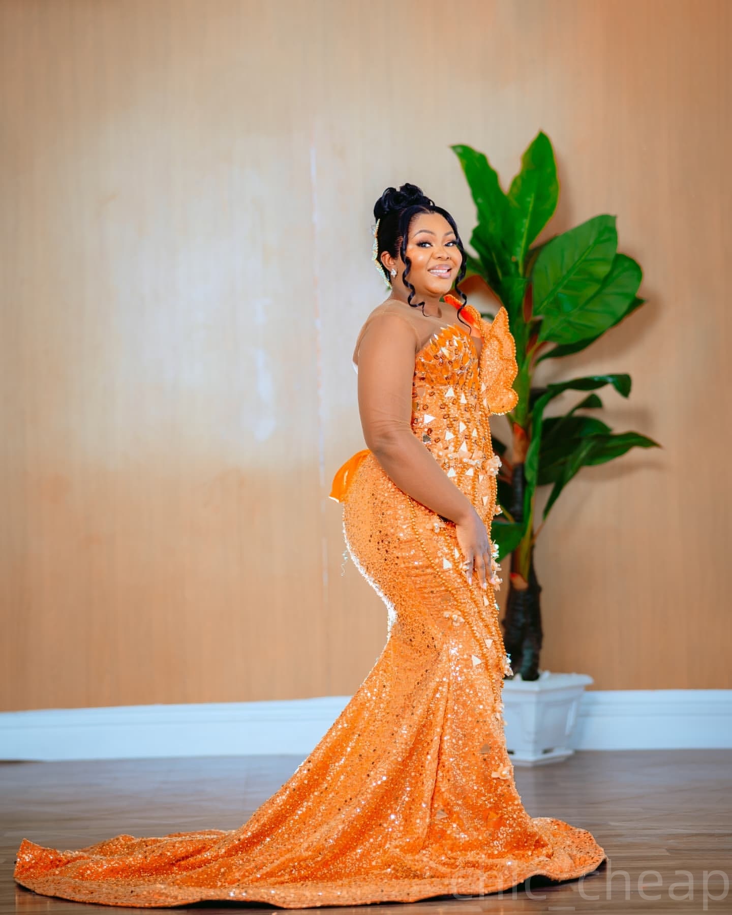 Aso Ebi Orange Mermaid Prom Dresses 2025 Crystals Beaded Florals Evening Formal Party Second Birthday Engagement Gowns Plus Size Dress For Special Occ