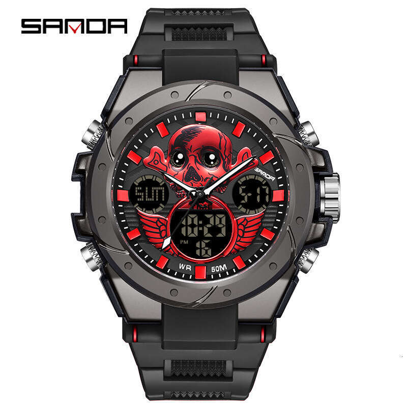 DHgargets Sanda Harajuku Style Skull Waterproof Multi-Function Electronic Outdoor Sports Men's Watch