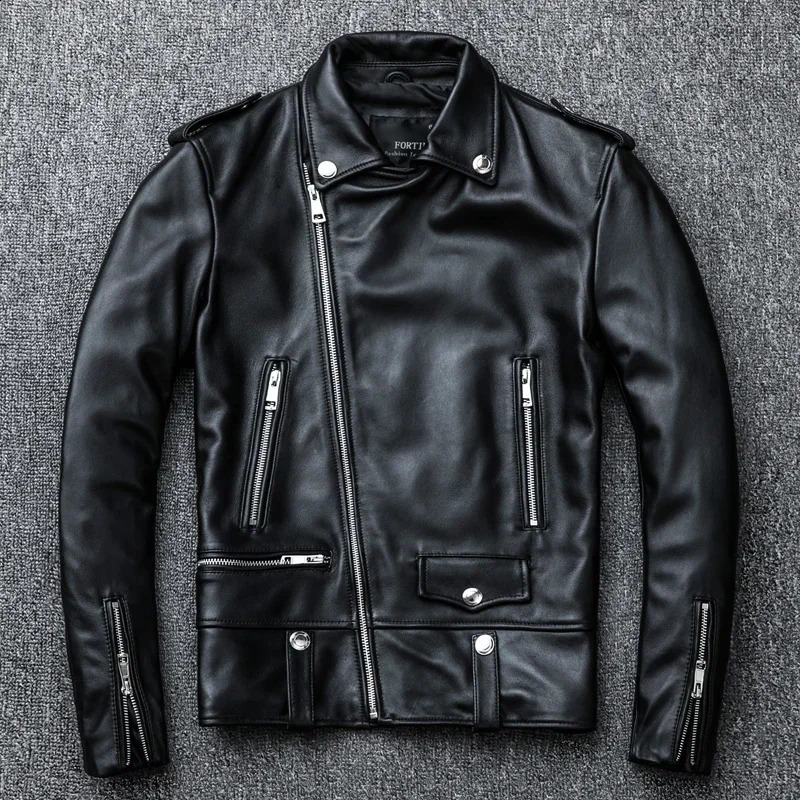 Spring Classical Perfecto Jacket Genuine Leather Motorcycle Jackets Men Zealand Sheepskin Black Coat Slim Suit 250916