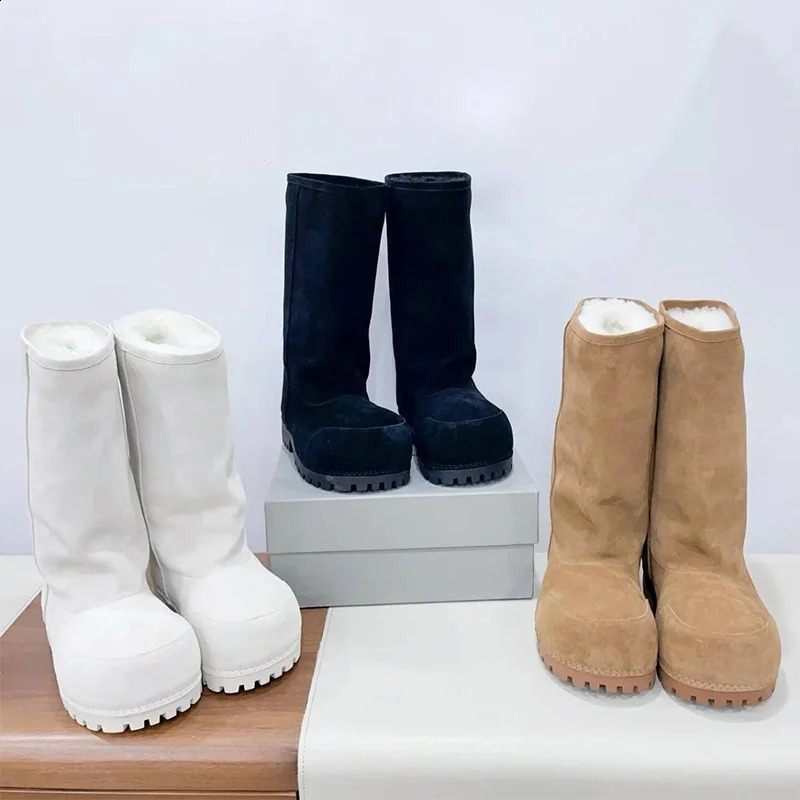 Big Head n Platform Snow BootsThick Soled Height Increasing Long Tube Warm Cotton BootsWinter Womens Brown Plush Shoes 250915