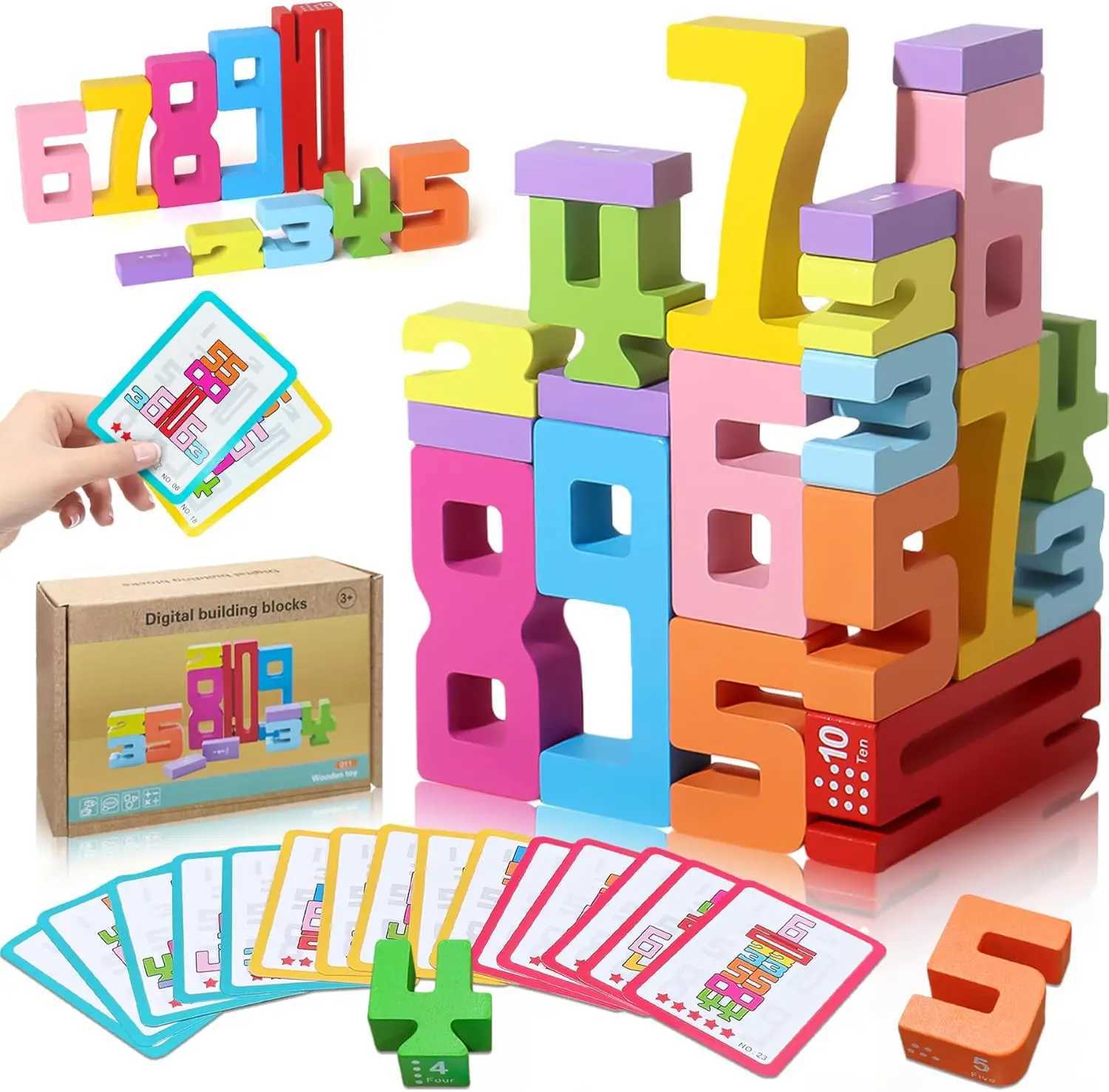 Wooden Number Building Blocks Montessori Number Stacking Blocks Puzzle Balance Competition Toy Educational Gift for Toddler C250916