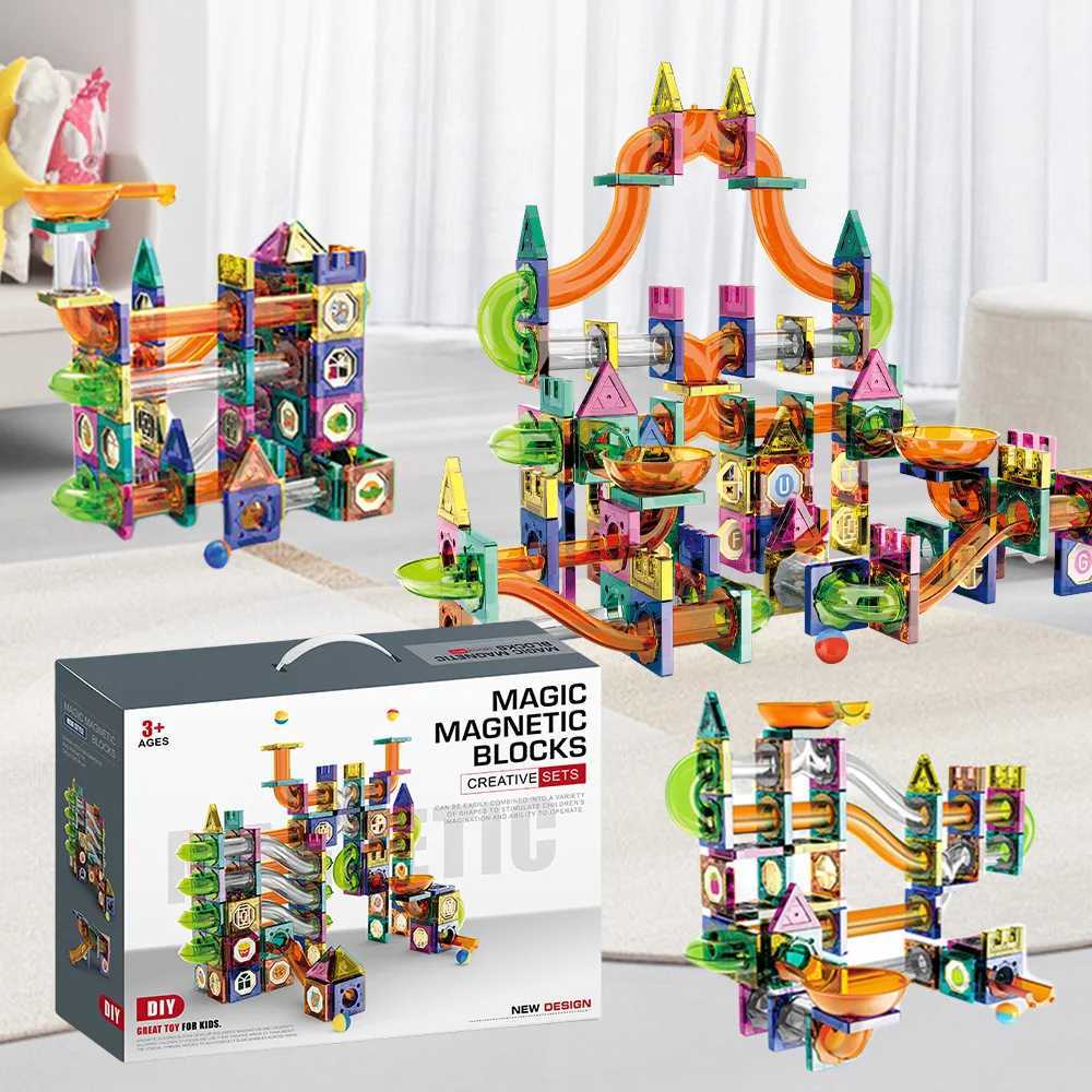 Educational Colorful Magnetic Sheet for Kids with Slide Ball Building Blocks Pipe Magnet Splicing Track Puzzle Toy Window C250916