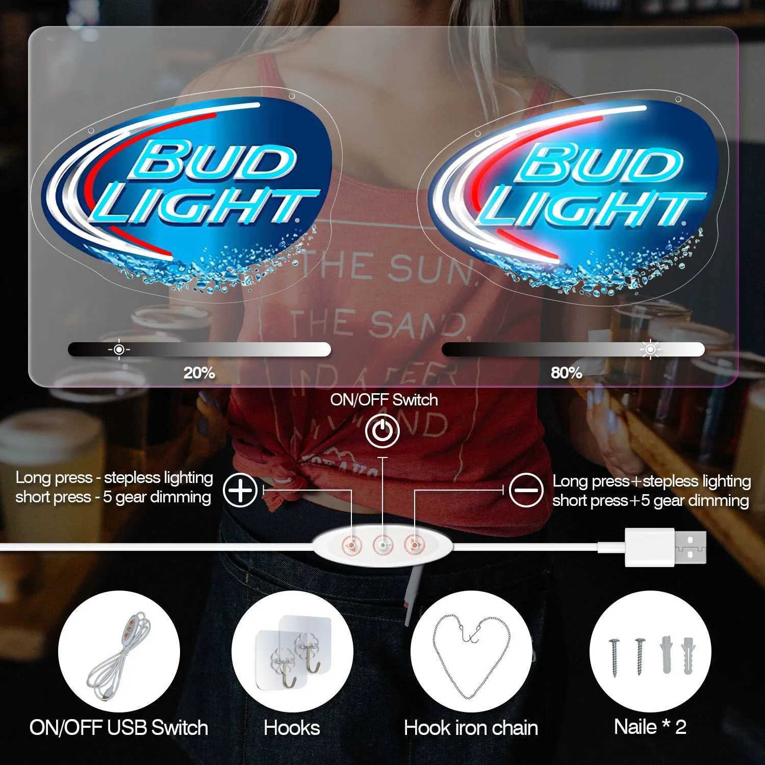 UV printed beer LED neon sign decoration USB powered dimmable neon sign used for bars bedrooms parties mens holes Y250916