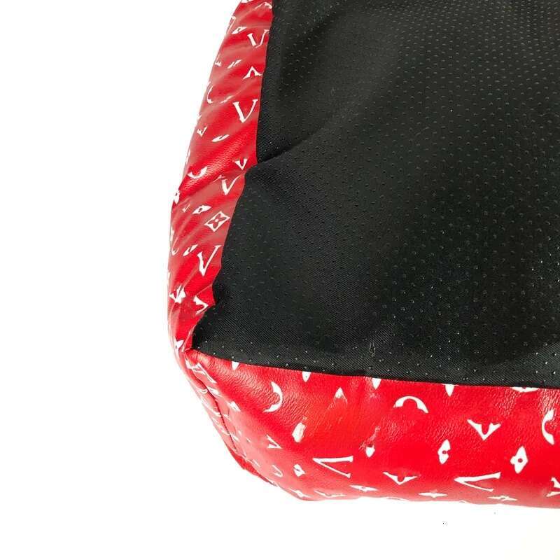 Designer Kennel with Classic Letter Pattern Lounge Extra Heavy Duty Bolstered Sides Vintage Faux Leather Dog Mat Beds Small Red M06 Free shipping
