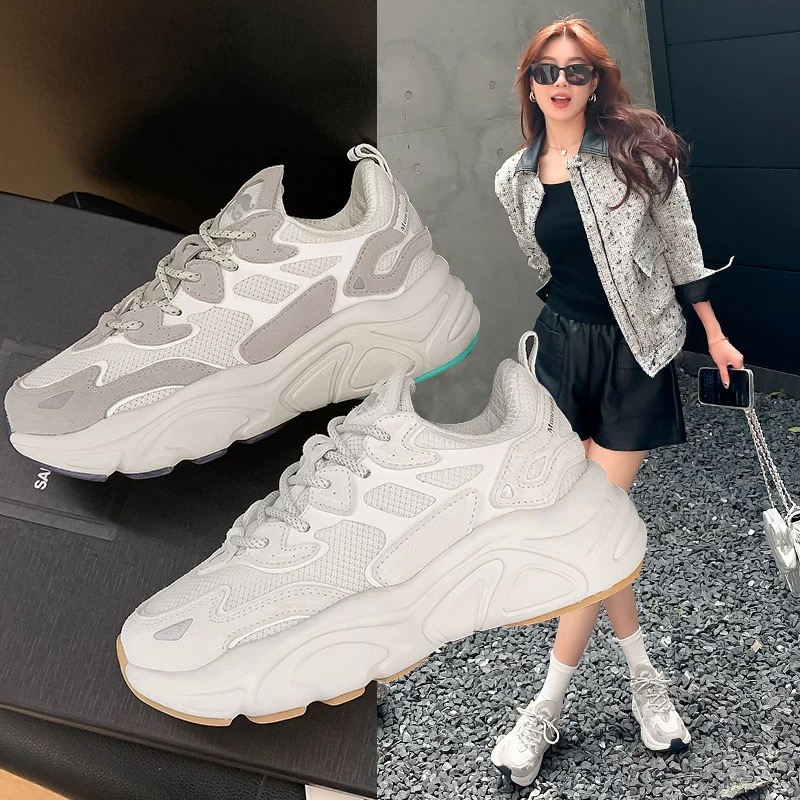 Mirinda Men's Breathable Autumn Genuine Leather Sneakers Thick-Soled Dad Women's Mesh Height-Increasing Casual Shoes Men