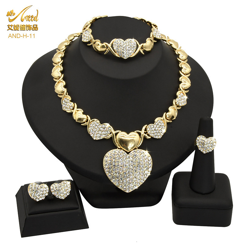 Luxury Brand Designer Jewelry New Dubai 18K Gold Heart-Shaped Jewelry Set Bride Women's Accessories Necklace Ring Earrings Bracelet Wholesale