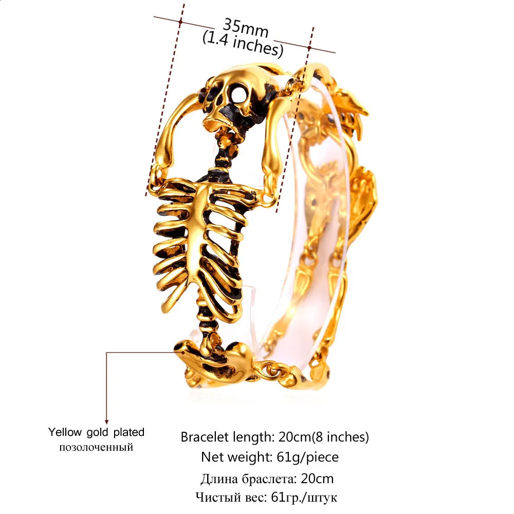 U7 Stainless Steel Gothic Skull Bracelet for Men Steampunk Heavy Skeleton Wristband Chains Halloween Party Accessories 250916