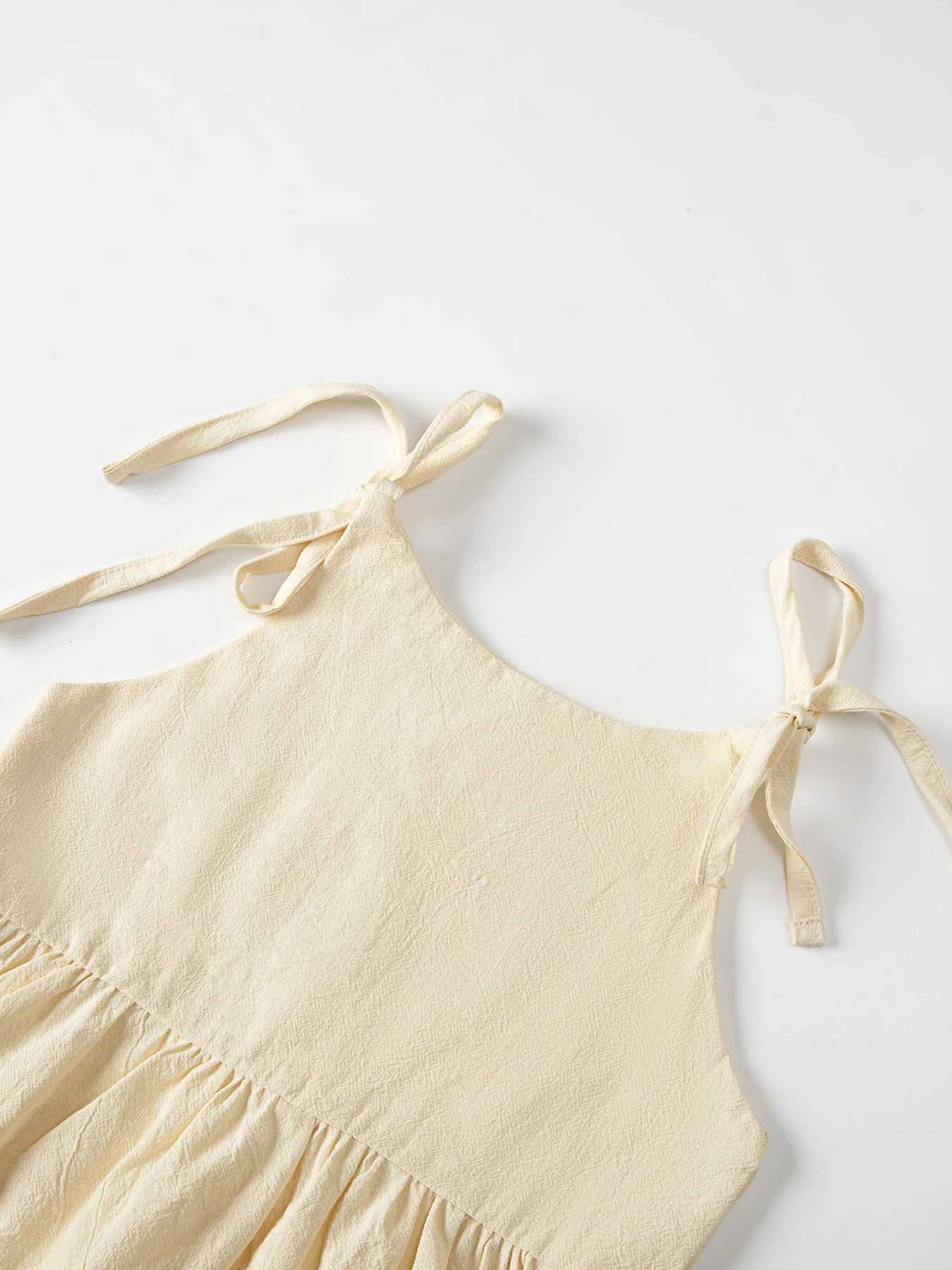 hot sales spring summer fall fashion solid color linen big pocket laceup slip dress baby girl dress designs C250916