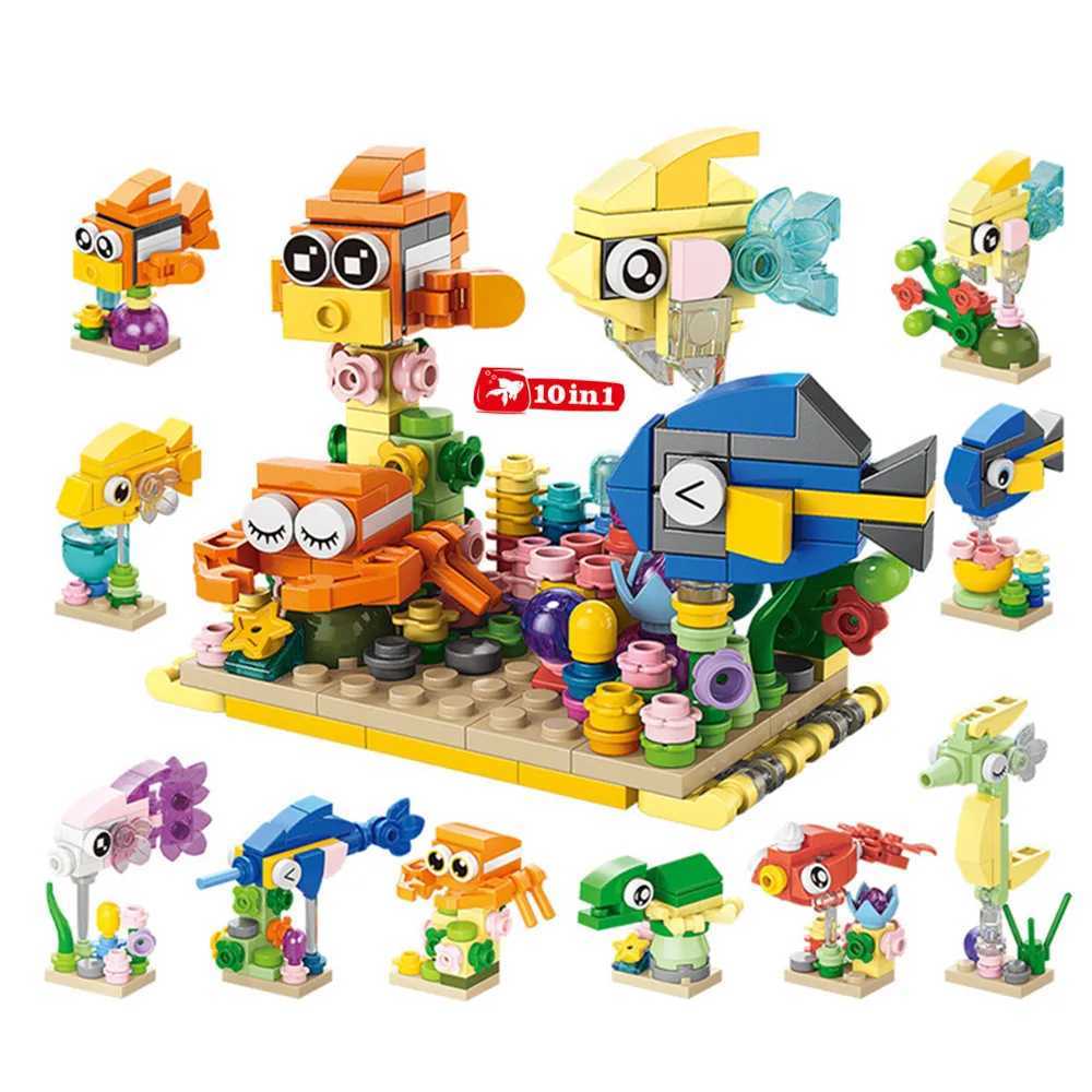 Animals World Insect Fish Bird Dog Elephant Panda Giraffe Honeybee 10 In 1 Building Blocks Kit Bricks Model Kids Toy Children C250916