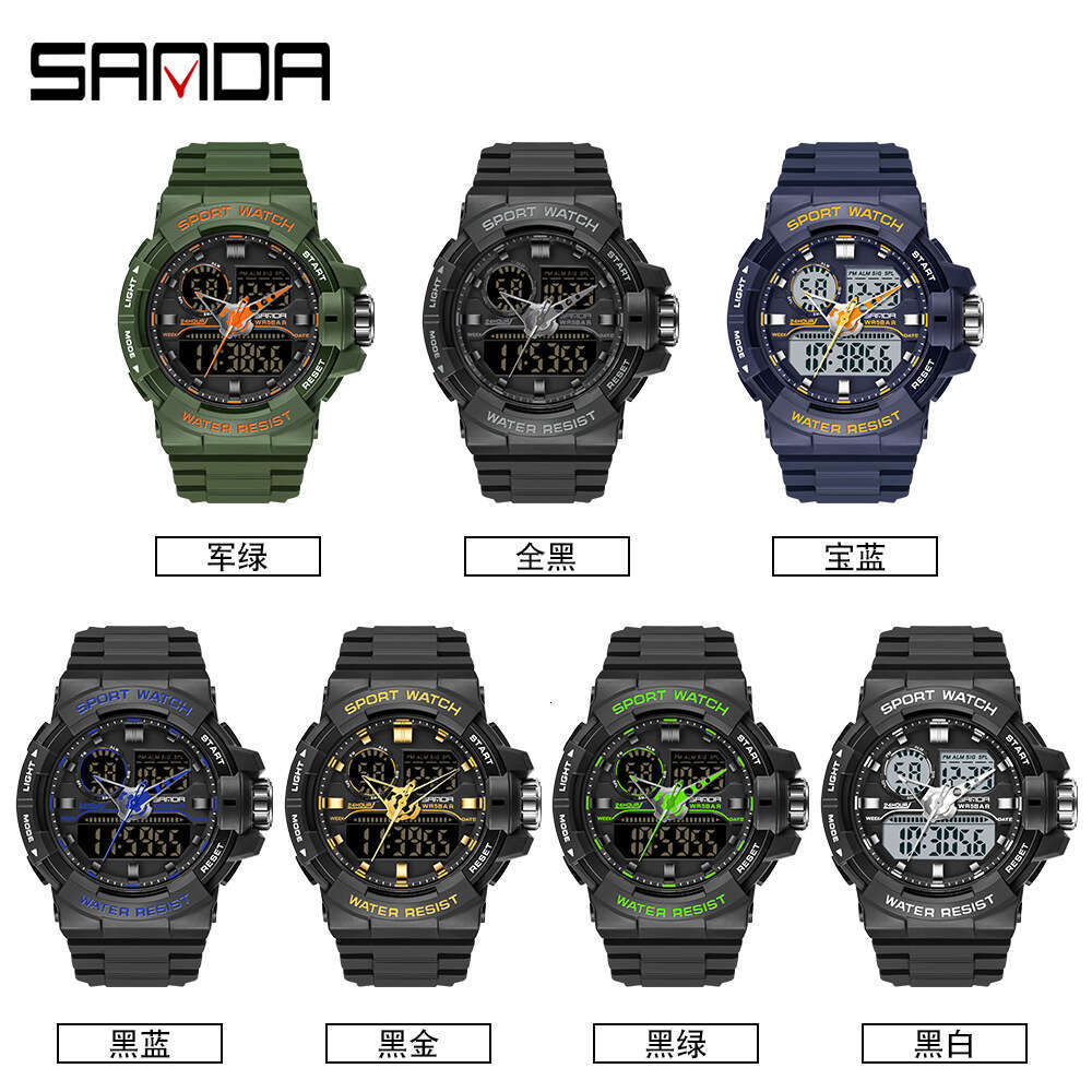 DHgargets Sanda New Style Personality Casual Men's Electronic Multi-Functional Trendy Cool Watch Outdoor Sports Waterproof Wristwatch