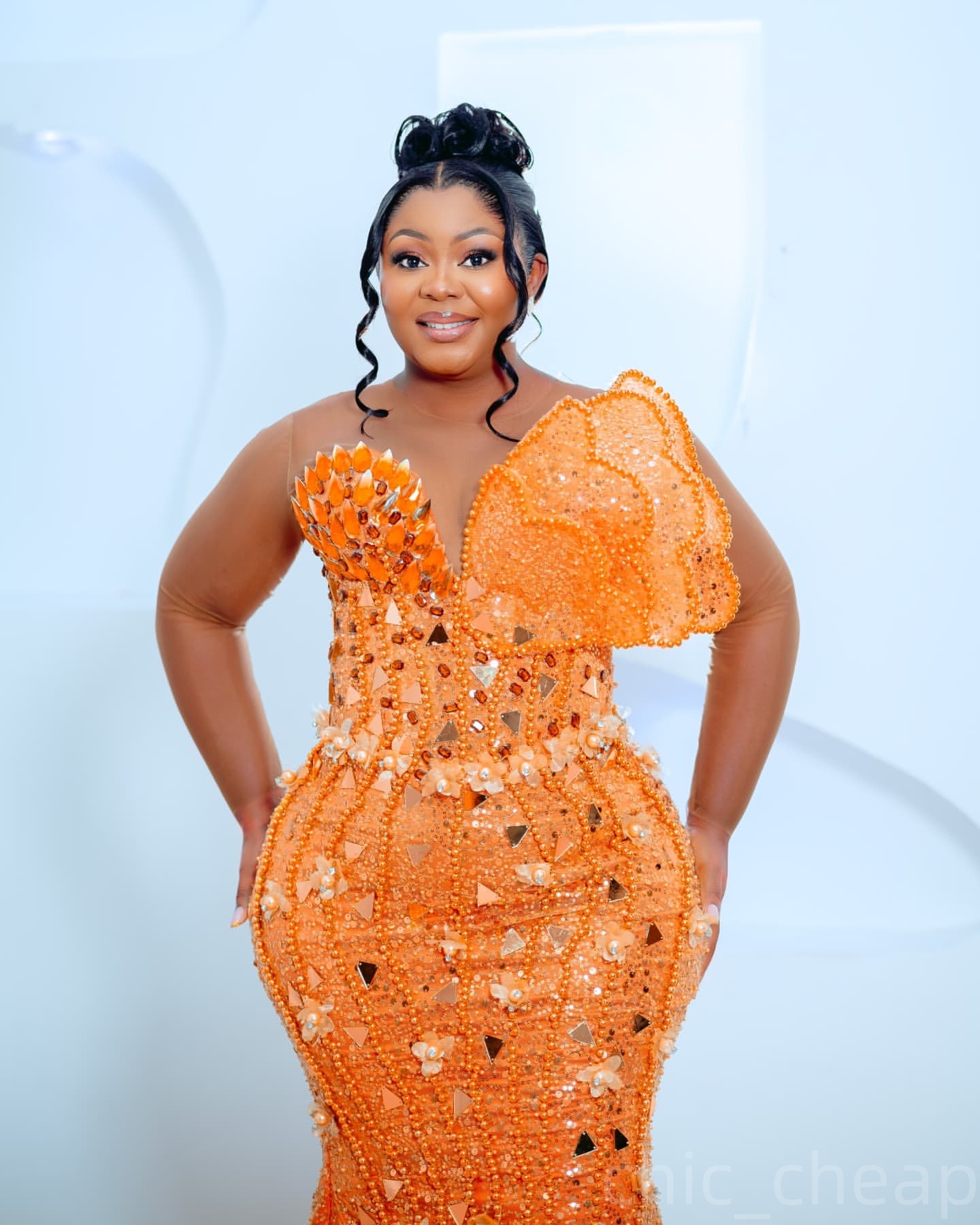 Aso Ebi Orange Mermaid Prom Dresses 2025 Crystals Beaded Florals Evening Formal Party Second Birthday Engagement Gowns Plus Size Dress For Special Occ