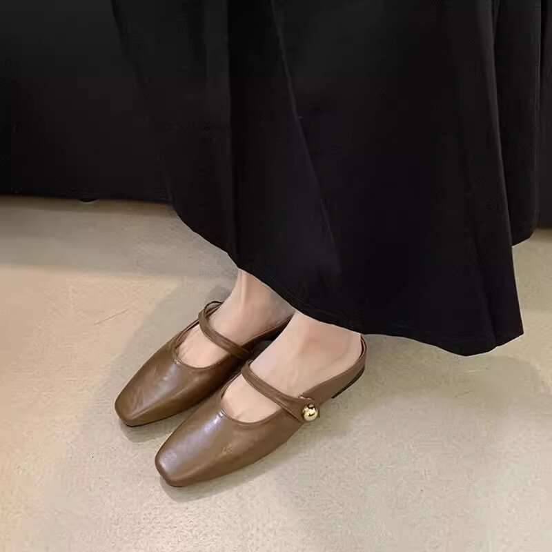 Hidden Heel Closed-Toe Half Slippers for Women, Summer Outdoor New Korean Style French Evening Breeze Elegant Silver Designer Shoe Single Shoes Sandal