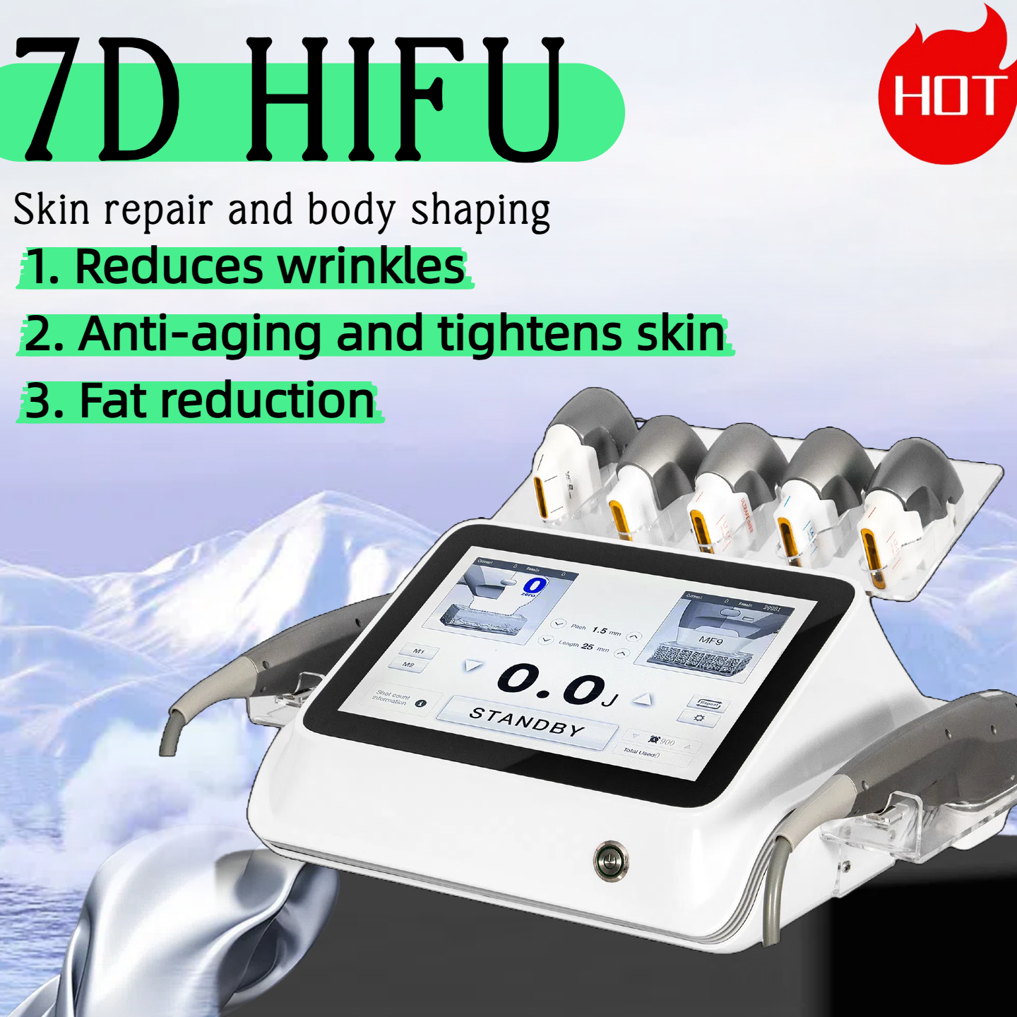7D HIFU Smas Skin Tightening Machine Portable 7 Cartridges Double Chin Reduction Anti-aging Skin Care Slimming Body Sculpting Fat Loss Beauty Equipmen