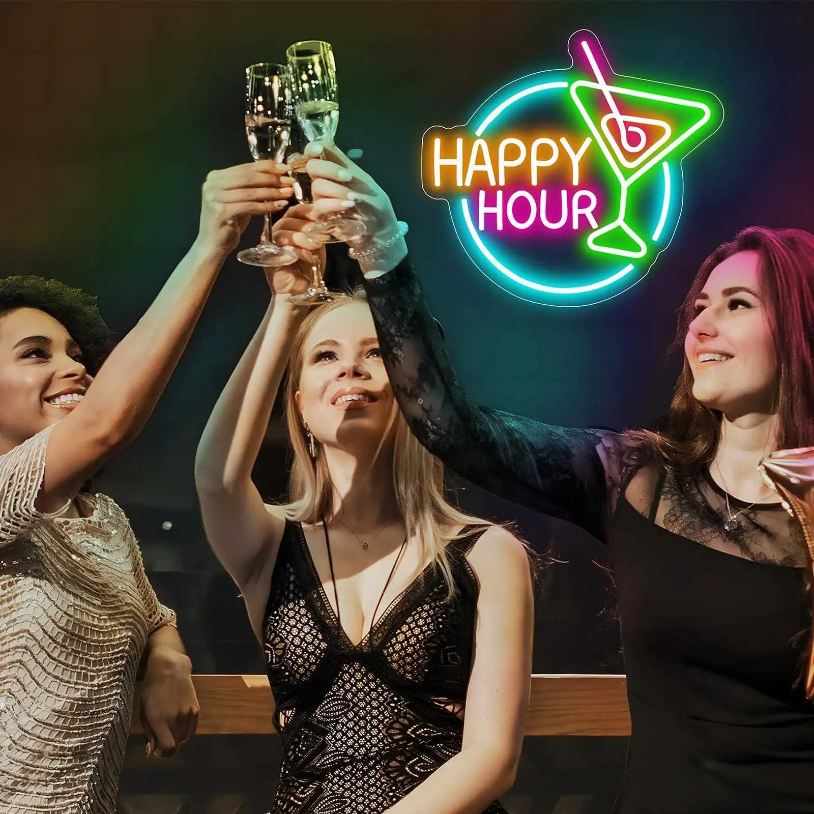 Happy Hour Bar Neon Sign Light Up for Wall Decor Led Business Bedroom Game Room Club Party Man Cave Decoration Y250916