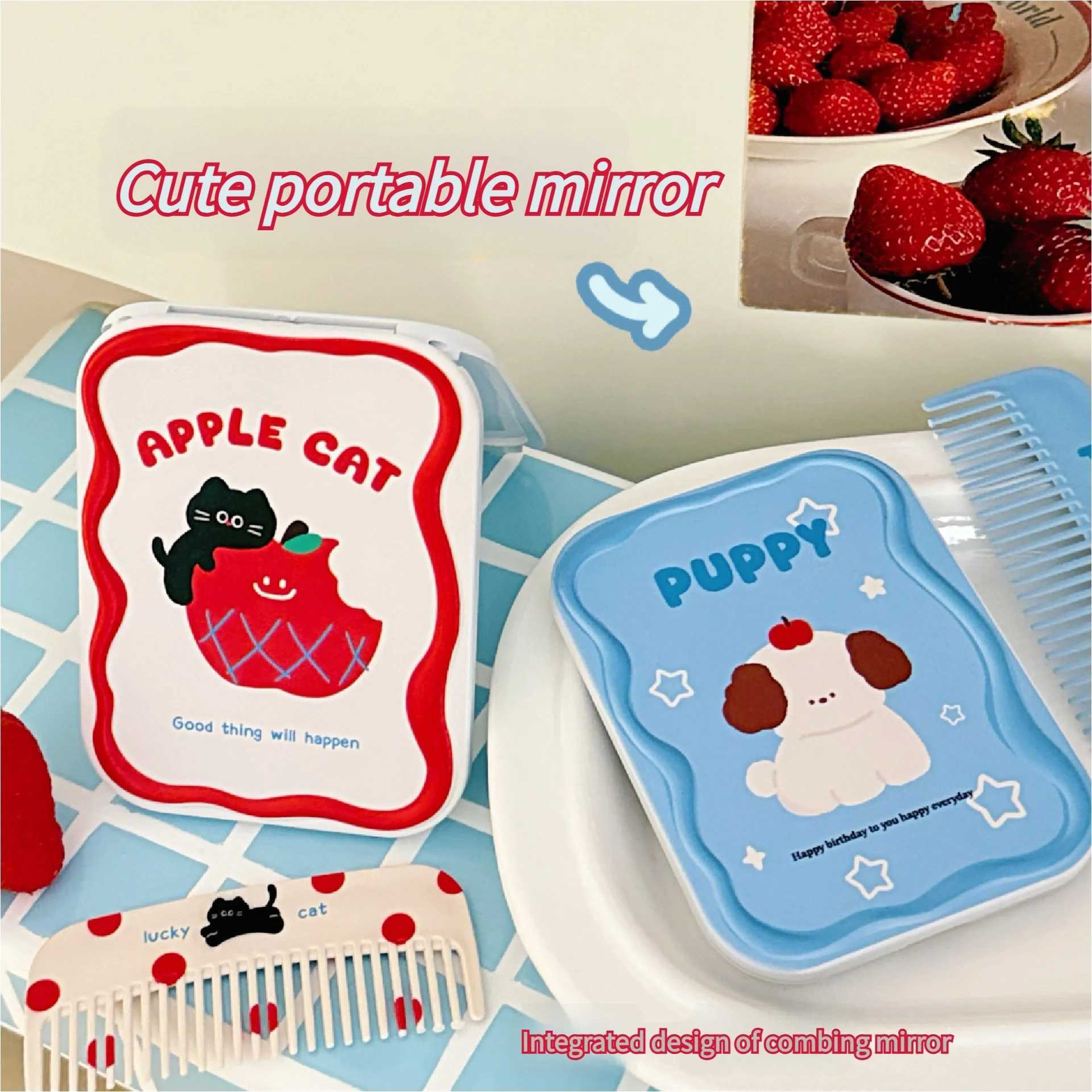 14 Pcs Cute little mirror girls portable mini makeup mirror foldable makeup mirror creative mirror comb C250916