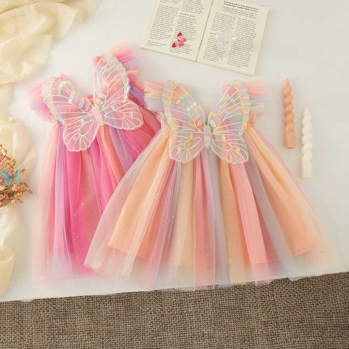 Wedding Dress for Kids Girl Rainbow Tutu Dress Baby Butterfly Wings Costume Birthday Dress for Kids C250916
