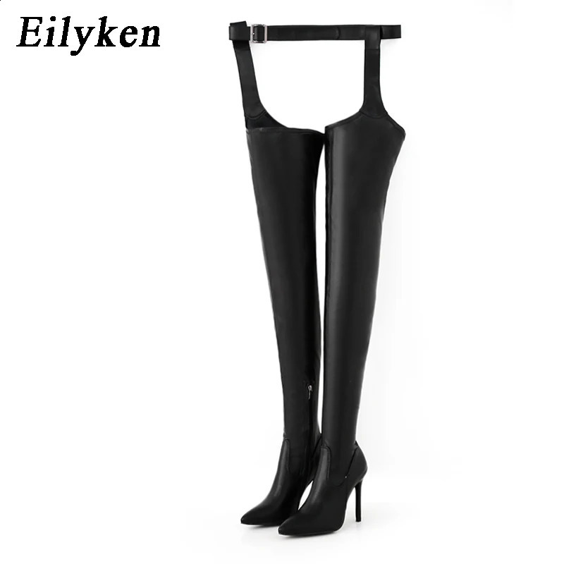 Eilyken Sexy Waist Buckle Strap Thin High Heels Women Boots Over The Knee Booties Pointed Toe Female Winter Shoes250916