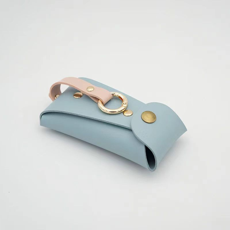 2025 Korean Version New Style Color-Block Leather Keychain Key Bag with Buckle Car Keychain Key Bag Coin Purse ddmytues