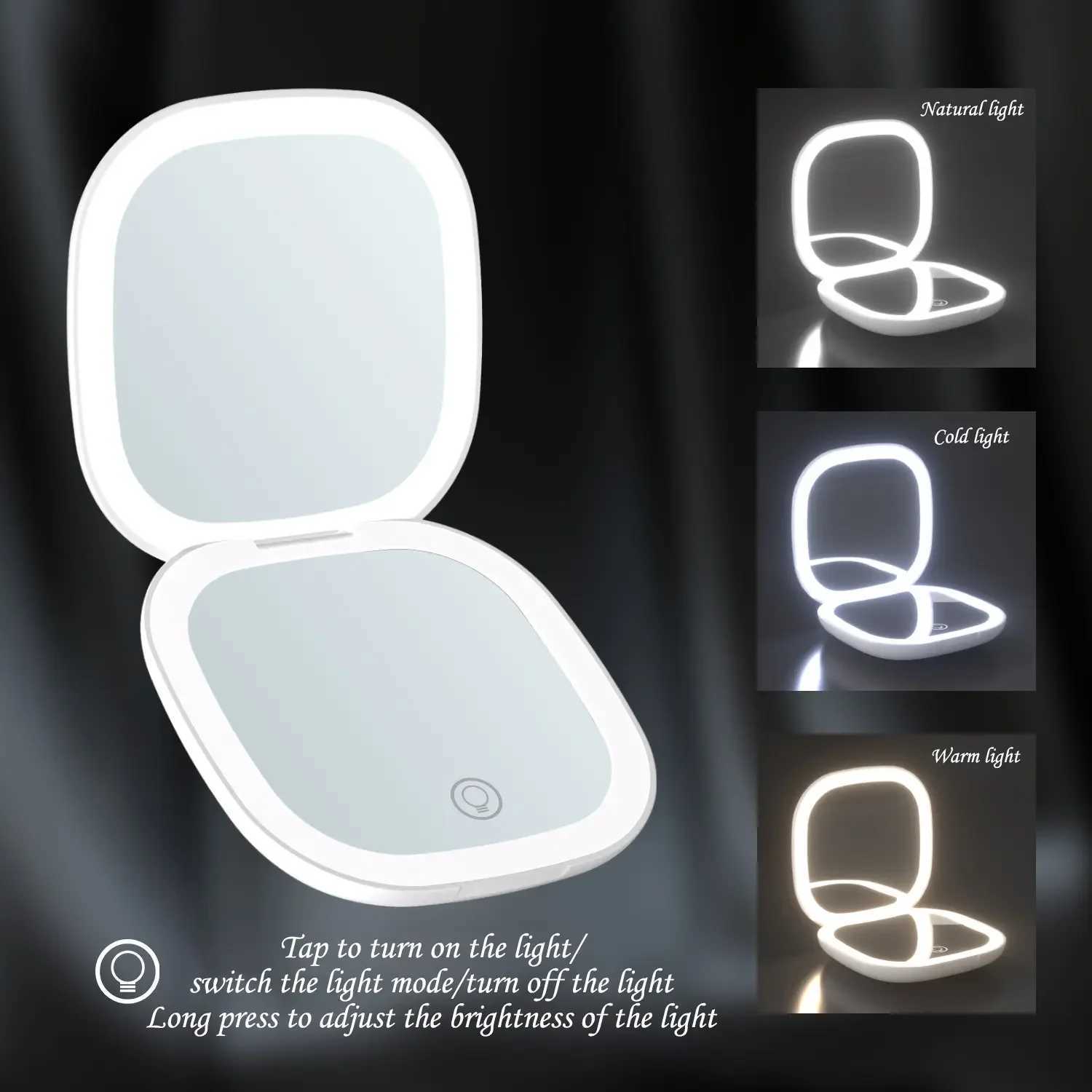 LED Cosmetic Mirror Doublesided Lights with 1X5X magnification Square folding Portable Travel Vanity Makeup Mirror with Lights C250916