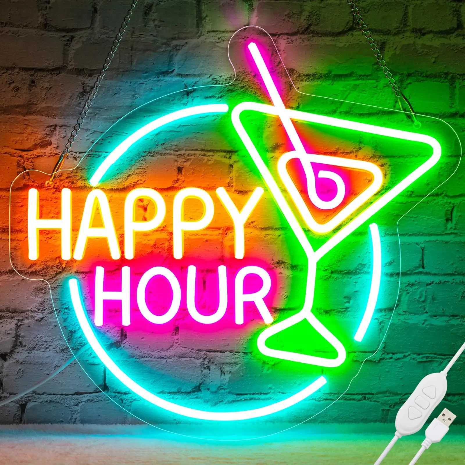 Happy Hour Bar Neon Sign Light Up for Wall Decor Led Business Bedroom Game Room Club Party Man Cave Decoration Y250916