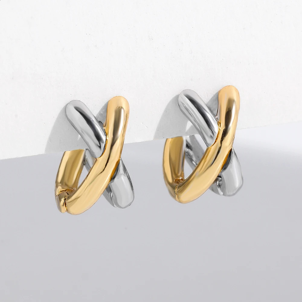 Punk Gold Plated Silver Color Mixing Metal Crisscross Earrings for Women Geometric Small Ear Bone Aros Huggie Hoops Jewelry 250916
