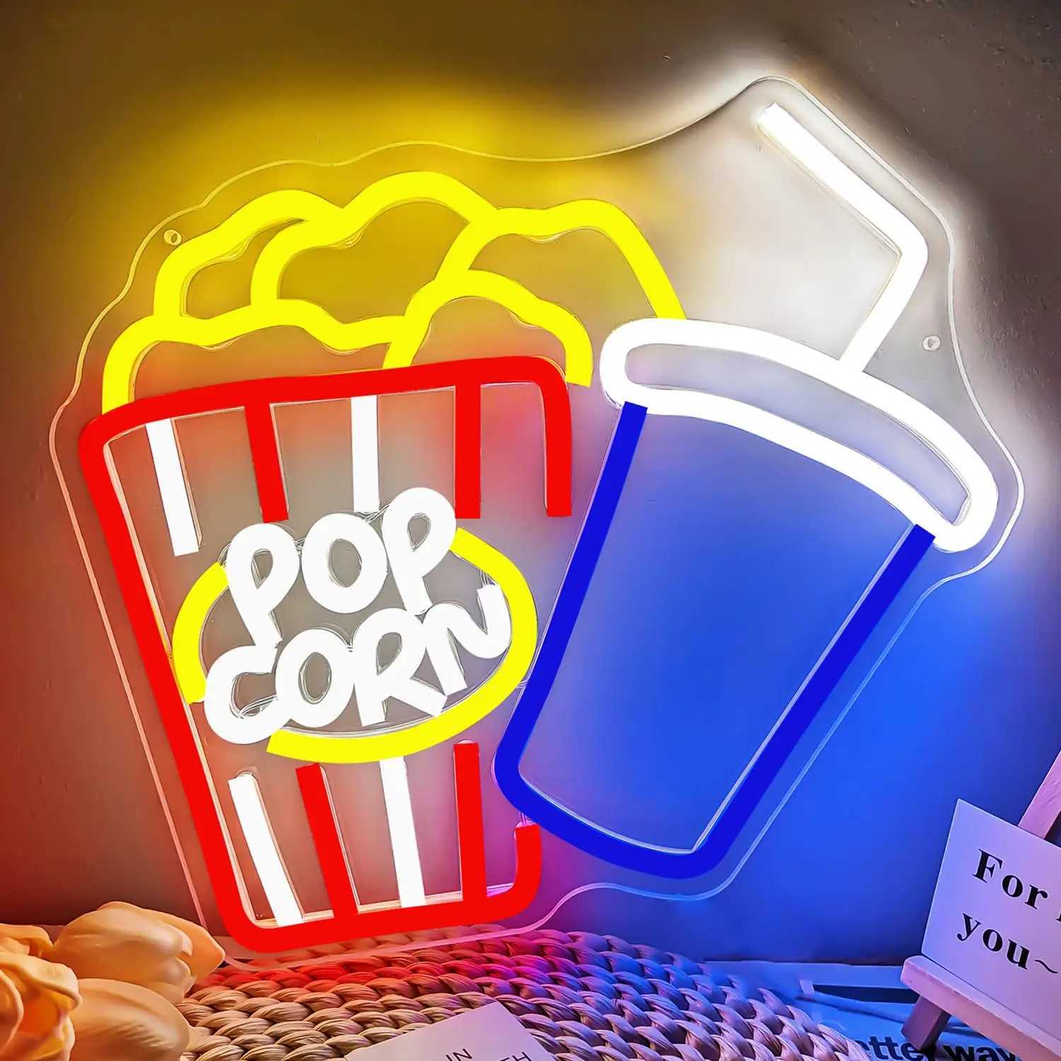 Popcorn Box Neon Sign Cinema LED Light for Wall Decor Dog Popcorn Neon Light Dimmable USB Neon Lights for Film Room Y250916