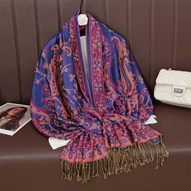 Ethnic Style Outdoor Women Retro Jacquard Scarf Thick Cashmere Tassel ShAWl Winter Warm Neck WrAP Floral W250916
